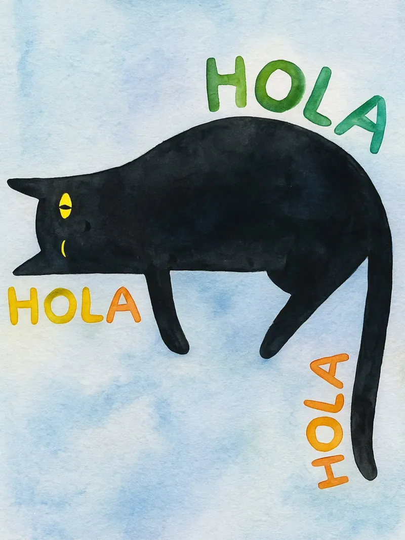 hola lazy cat drawing illustration canvas with Floater frame by citralake