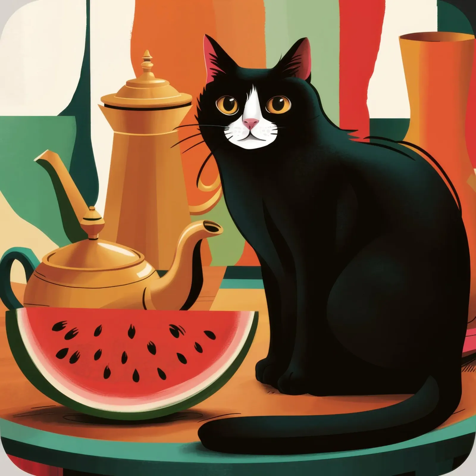 Gatto Nero Anguria poster con telaio in alluminio da Irish Strokes