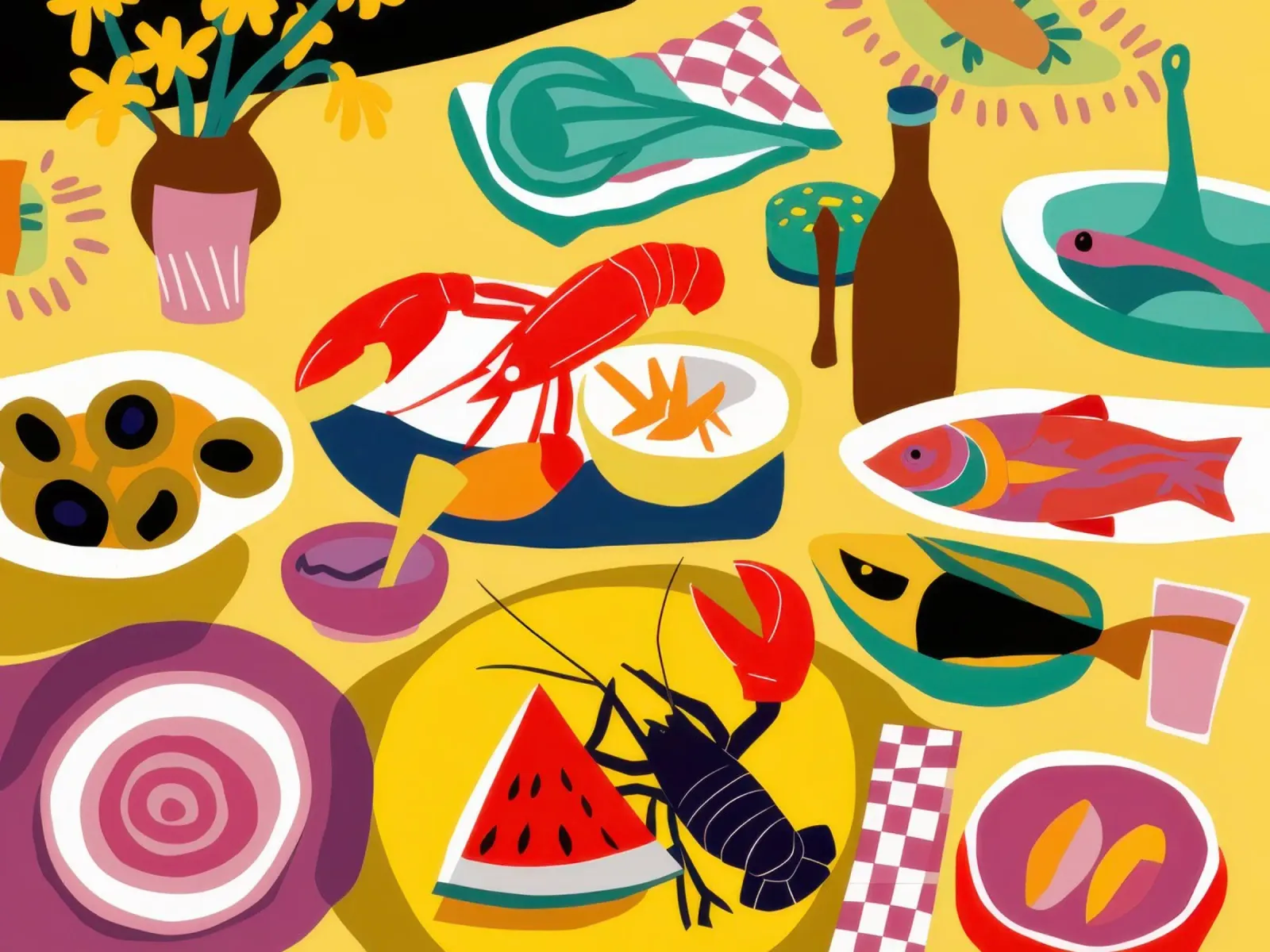Levendig sushifeest canvas met Baklijst van Trace Brush