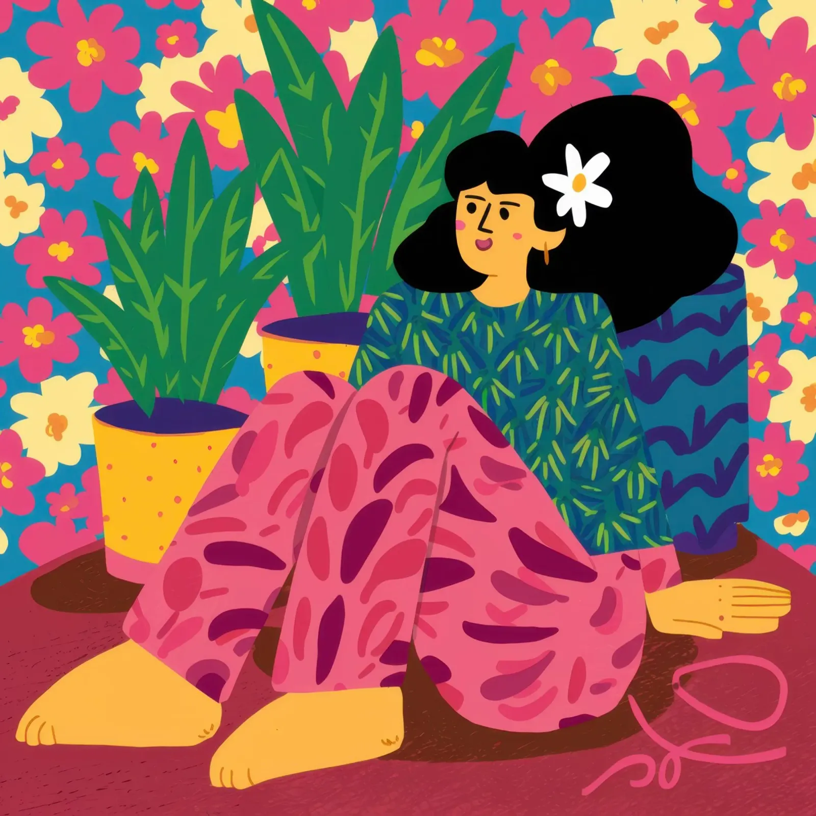 Donna in Plantopia poster con telaio in alluminio da Gaia Viesta