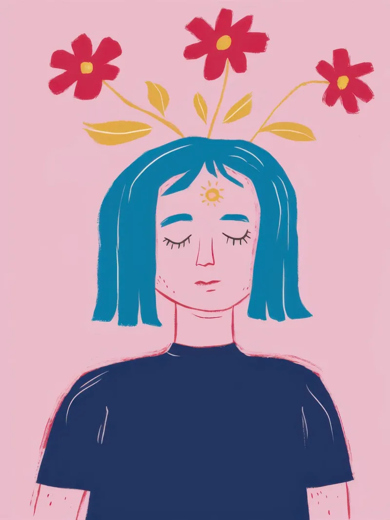 Mujer con flores azules poster de Mark Solaria