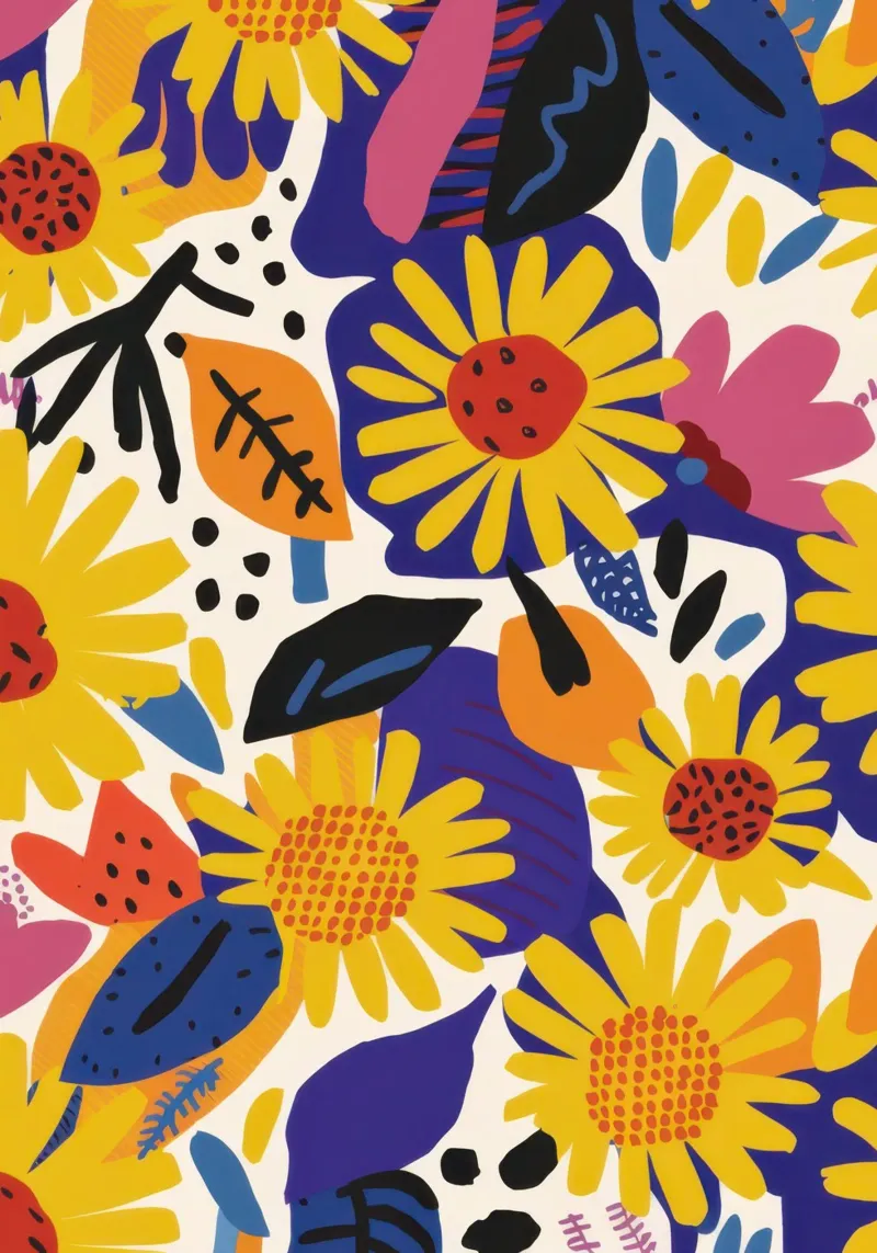 Sunflower Burst Pattern canvas with Floater frame by Gaia Viesta