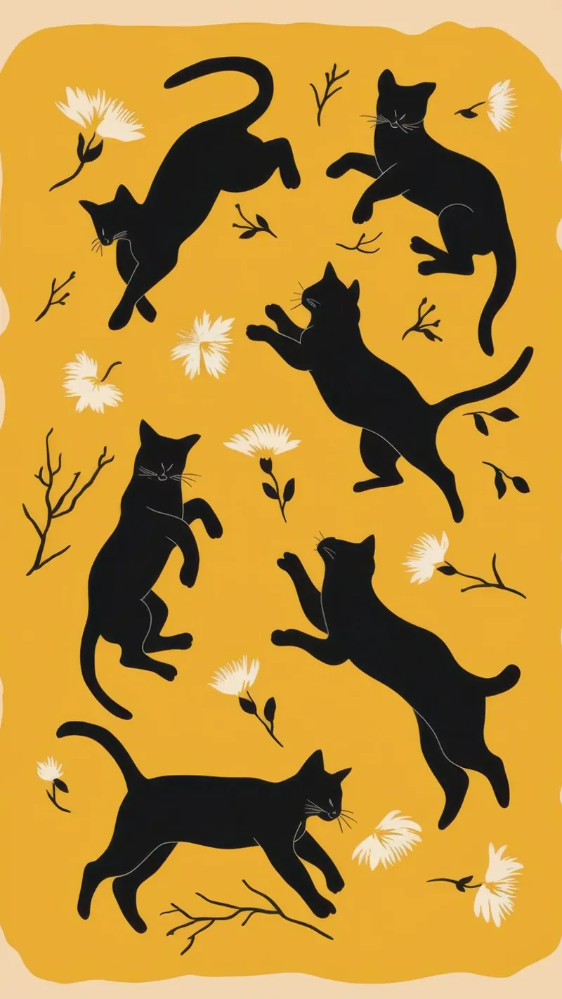 Arrampicata sui gatti neri poster con telaio in legno da Gaia Viesta