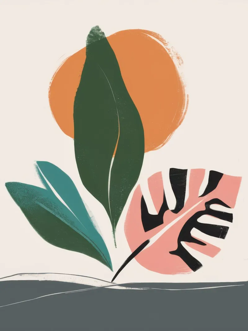 Abstract Botanisch Evenwicht canvas met Baklijst van Trace Brush