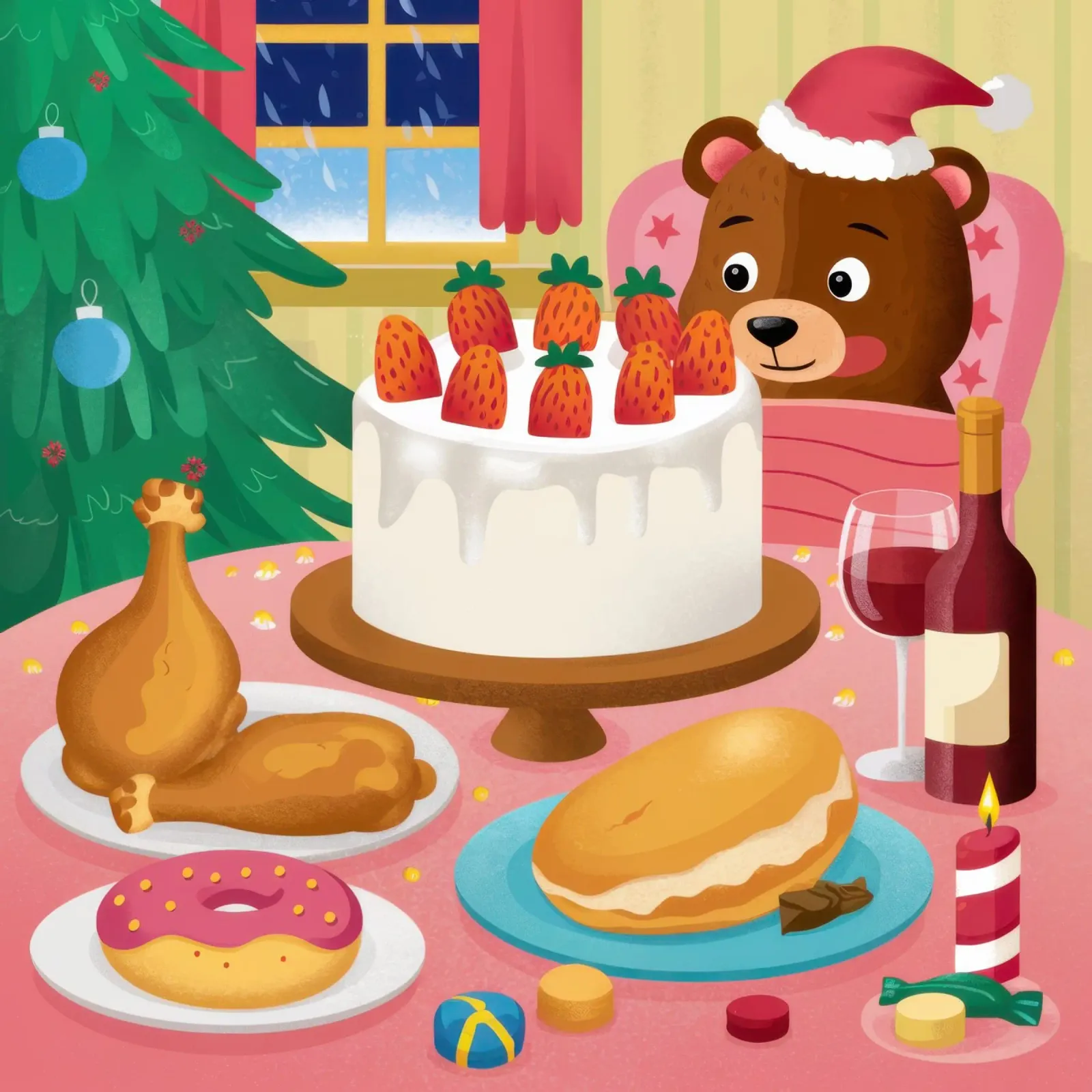 Festa di Natale dell'orso poster con telaio in legno da Gaia Viesta