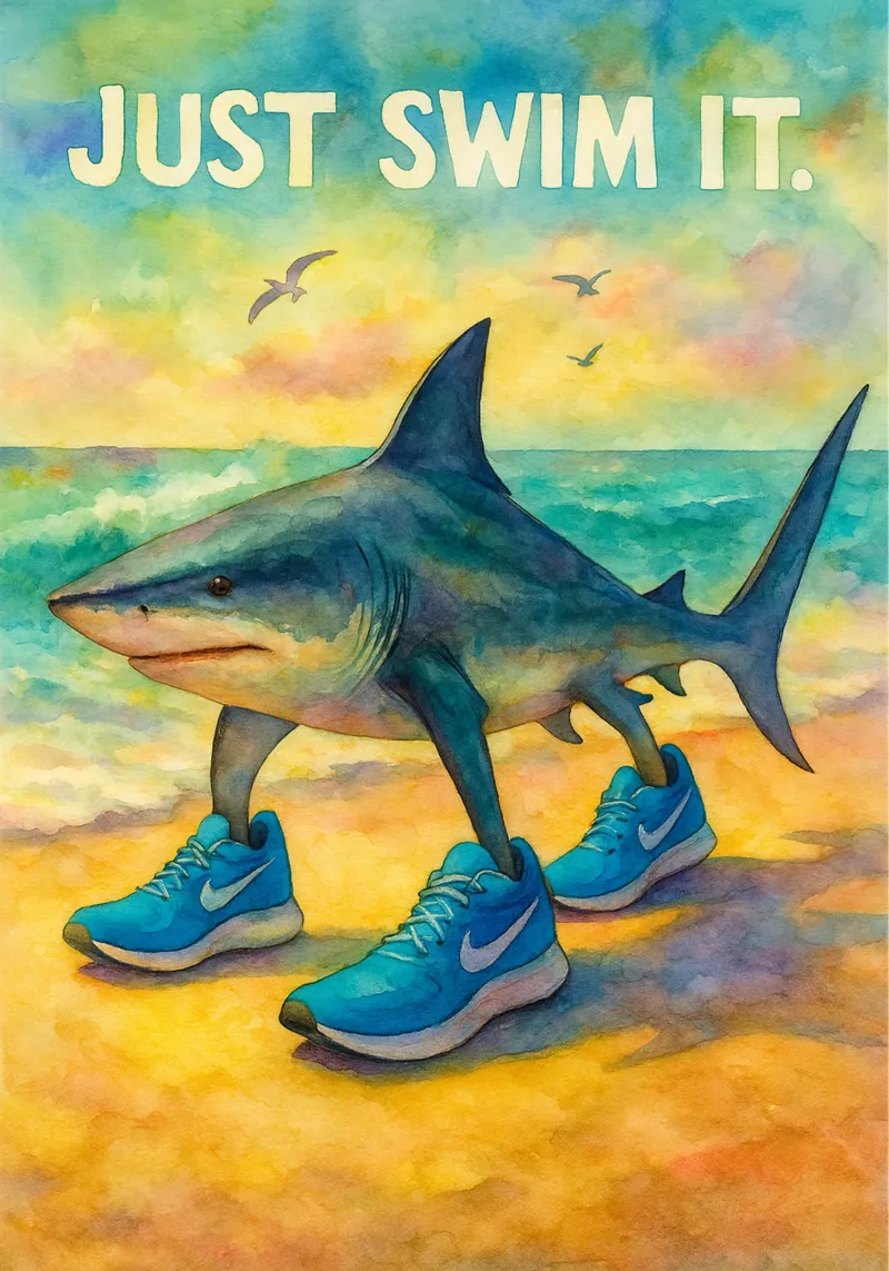 schwimmen sie einfach haifisch zeichnung illustration Leinwand mit Schattenfugenrahmen von citralake
