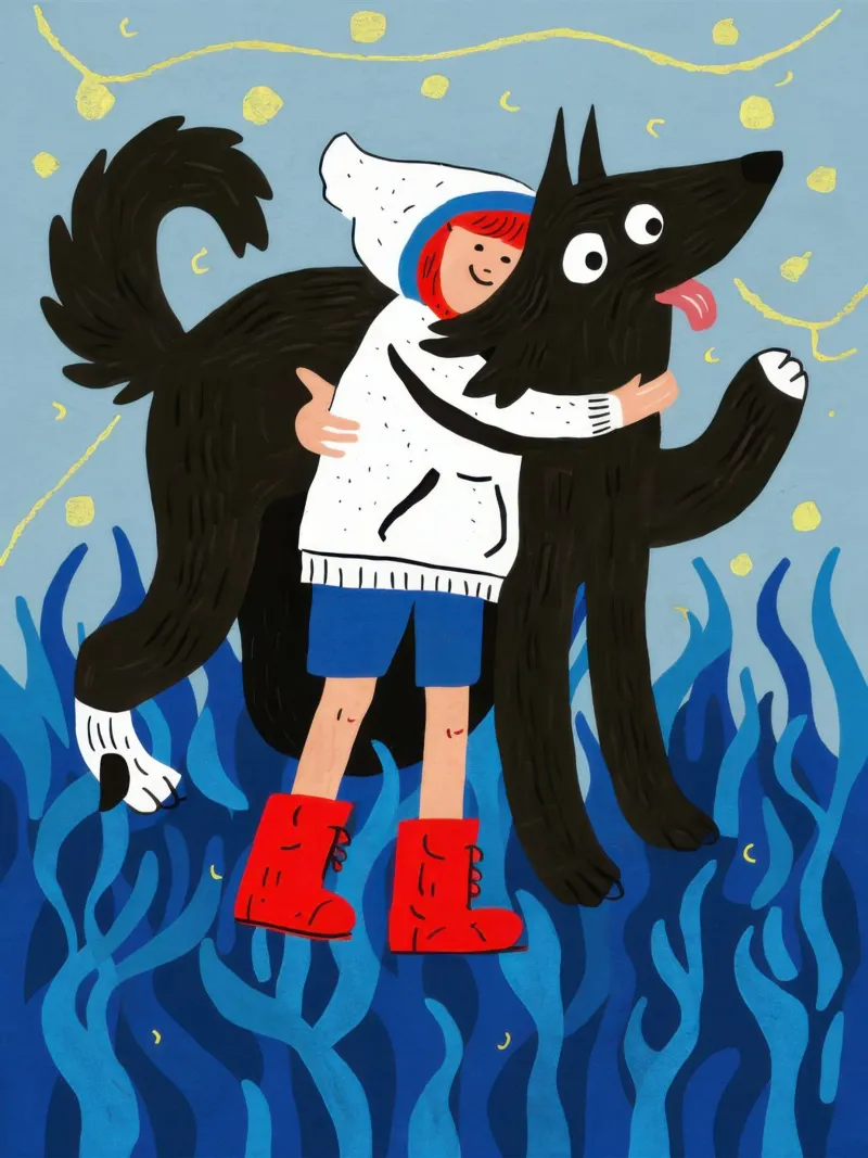 Dog Joyful Romp canvas with Floater frame by Gaia Viesta