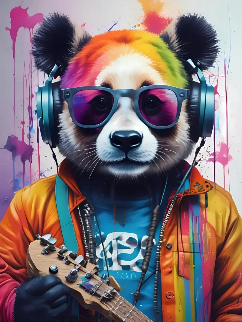 Panda in glassa con cuffie poster con telaio in alluminio da MakArena