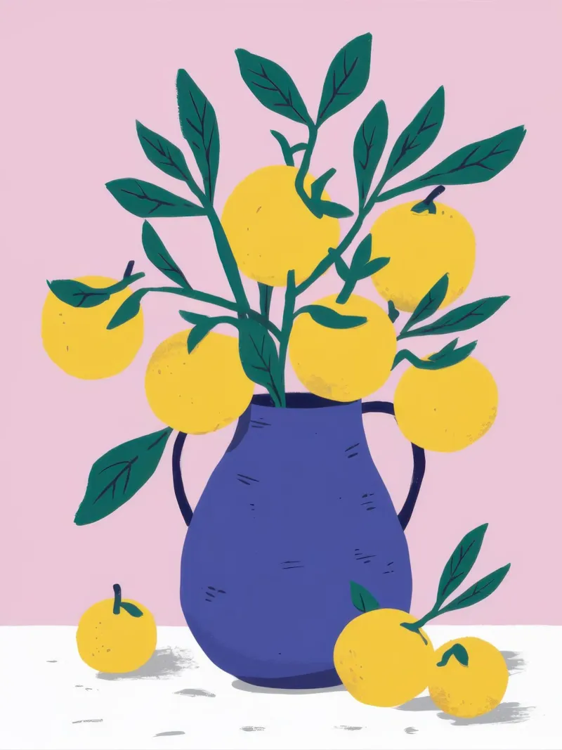Lemon Branch Vase canvas with Floater frame by Gaia Viesta