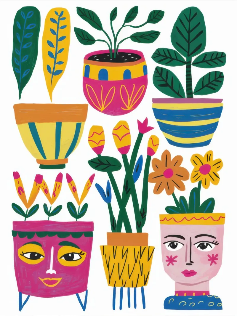 Quirky Pot Collection canvas with Floater frame by Luna Aura