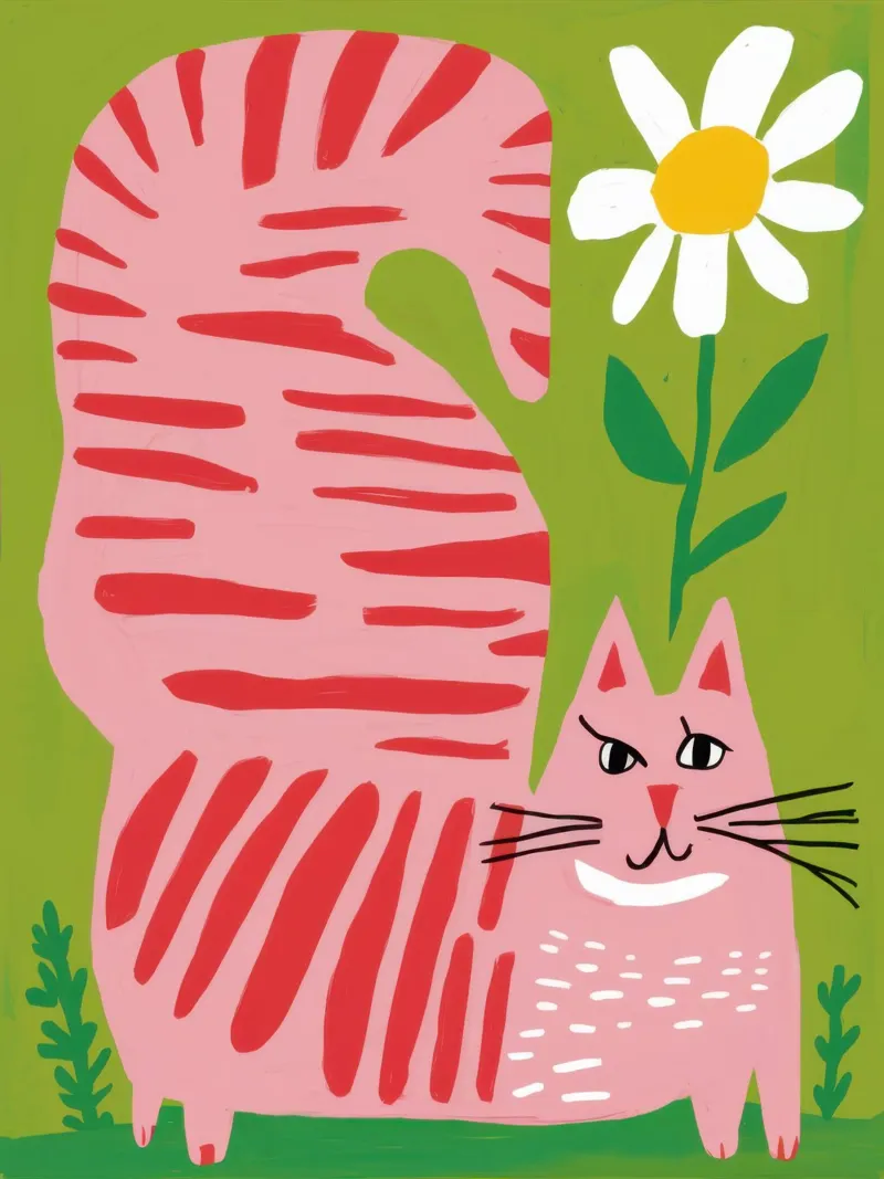 Gatto a righe Daisy poster con telaio in legno da Gaia Viesta