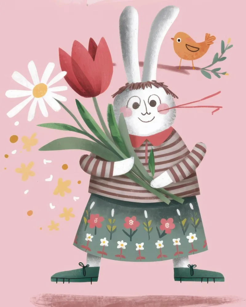 Rabbit with Tulips canvas by Irish Strokes