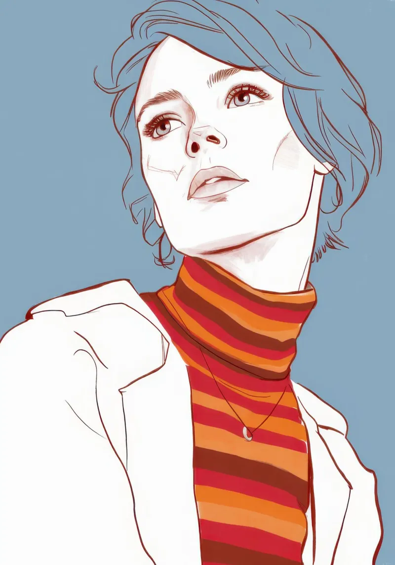 Contemplative Turtleneck Gaze canvas with Floater frame by Gaia Viesta