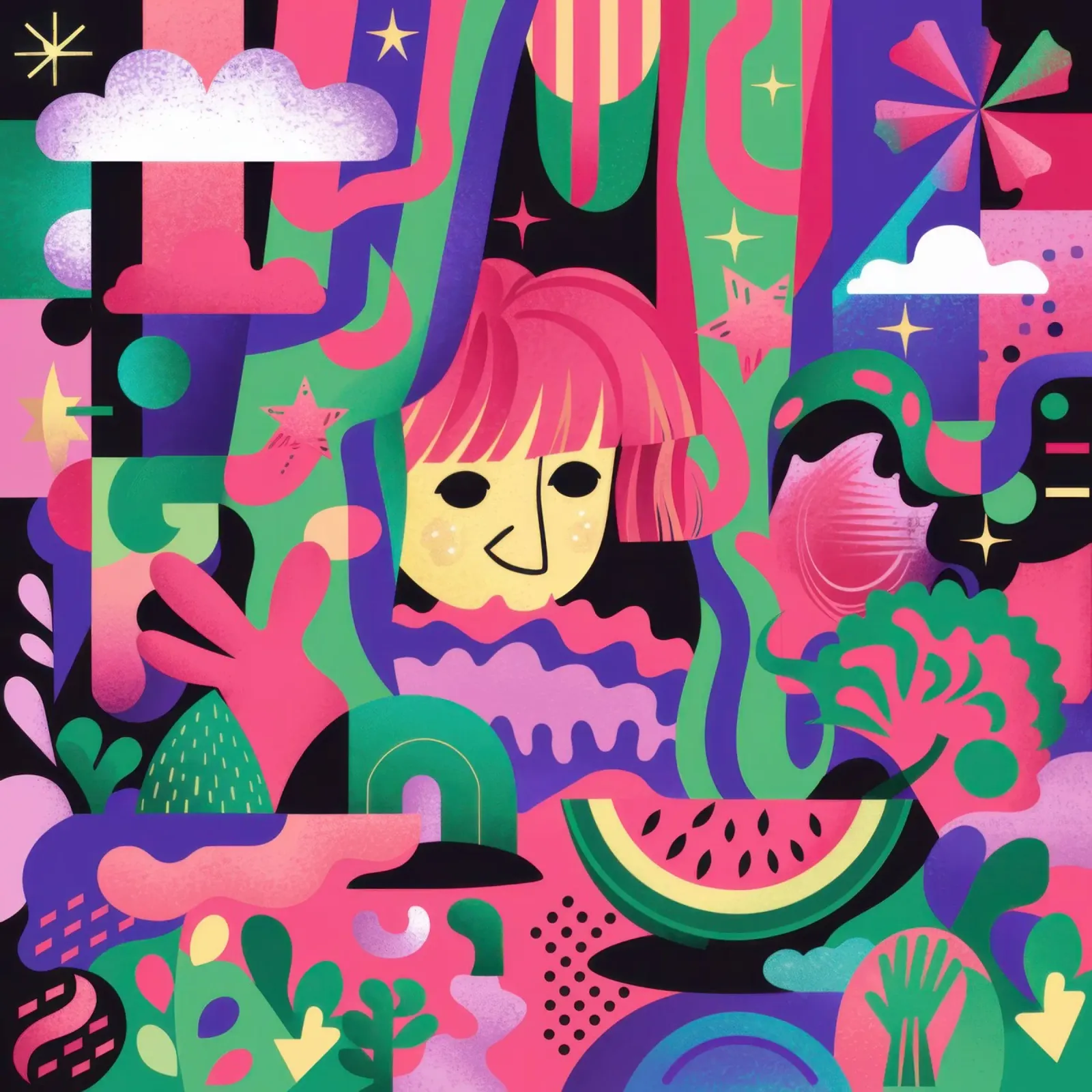 Neon Dreamscape Frenzy canvas with Floater frame by Selene Shade