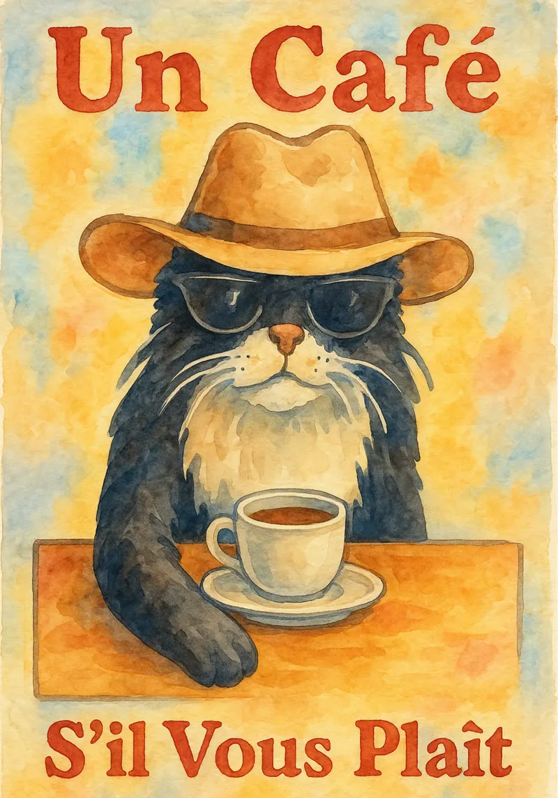 un cafe sil vous plait katze zeichnung illustration Poster von citralake