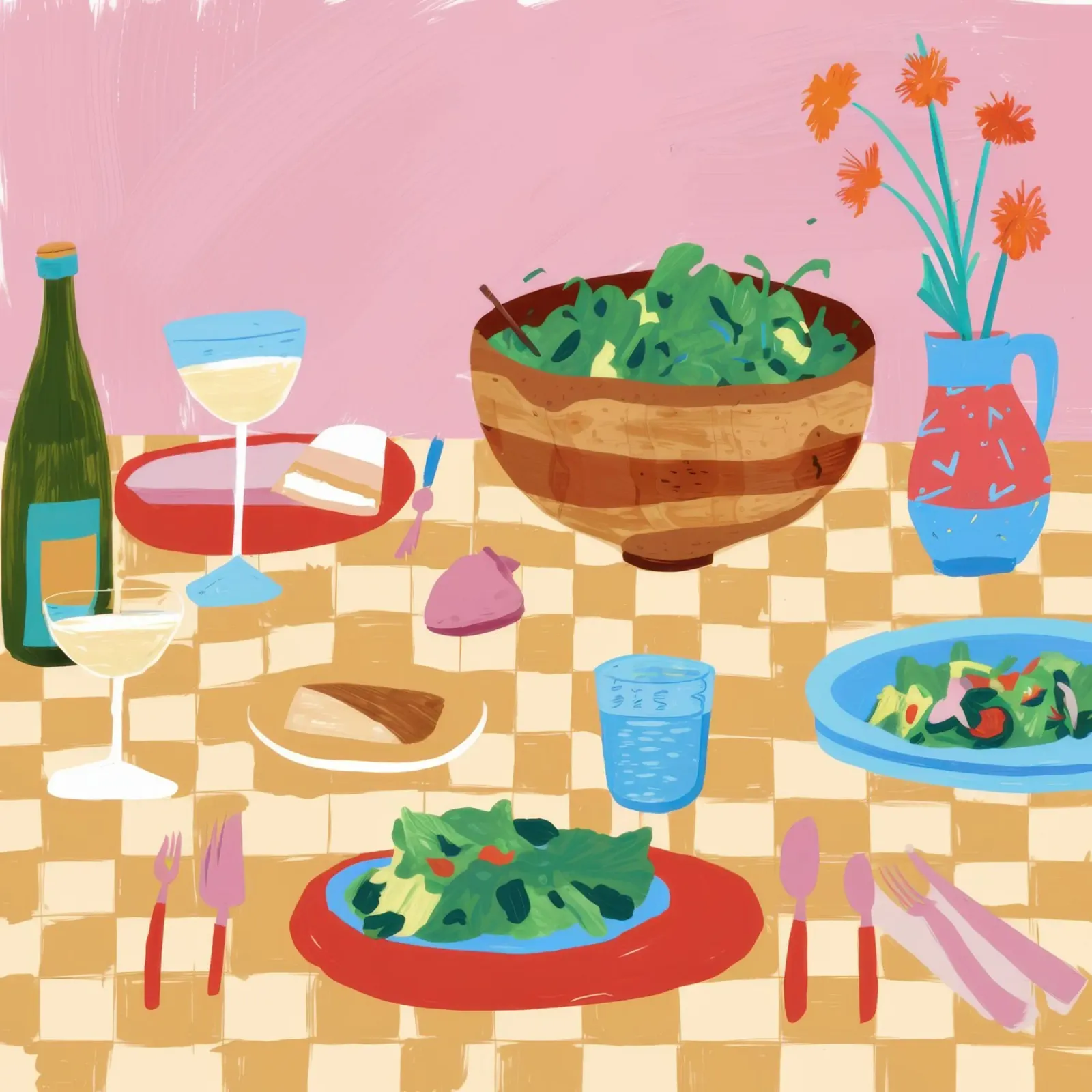 Pranzo in tessuto a scacchi poster da Luna Aura