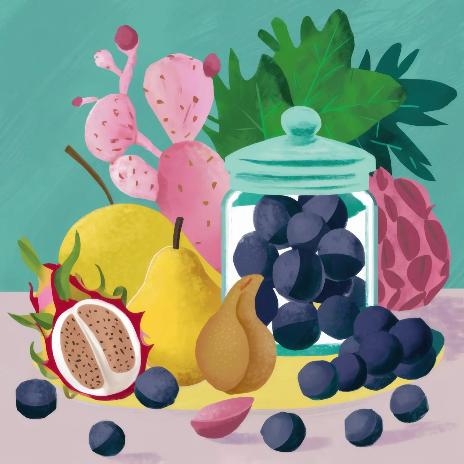 Frutta verdeggiante in abbondanza poster con telaio in legno da Selene Shade