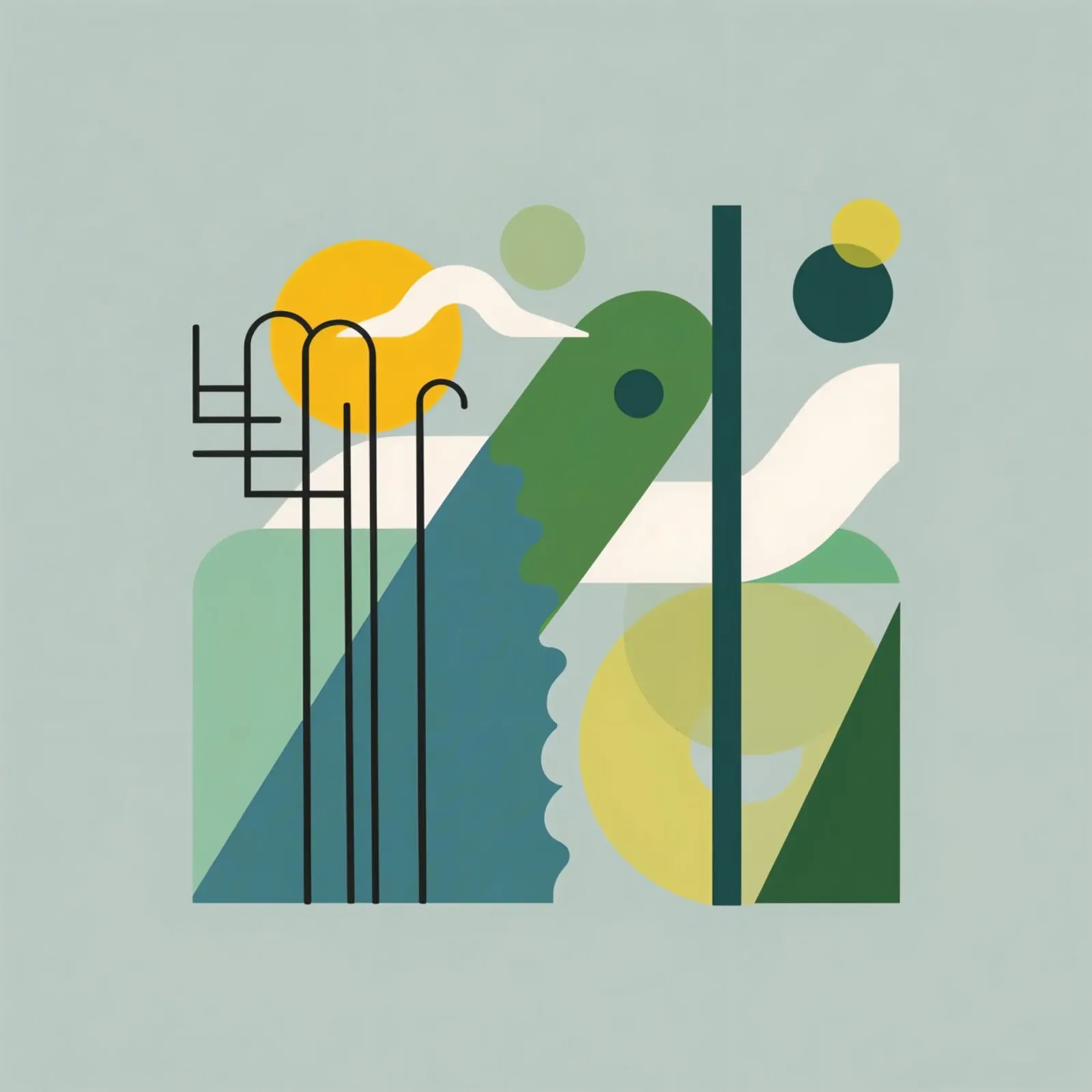 Abstract Geometric Composition with Ladder and Circular Art poster by DesignDoodle