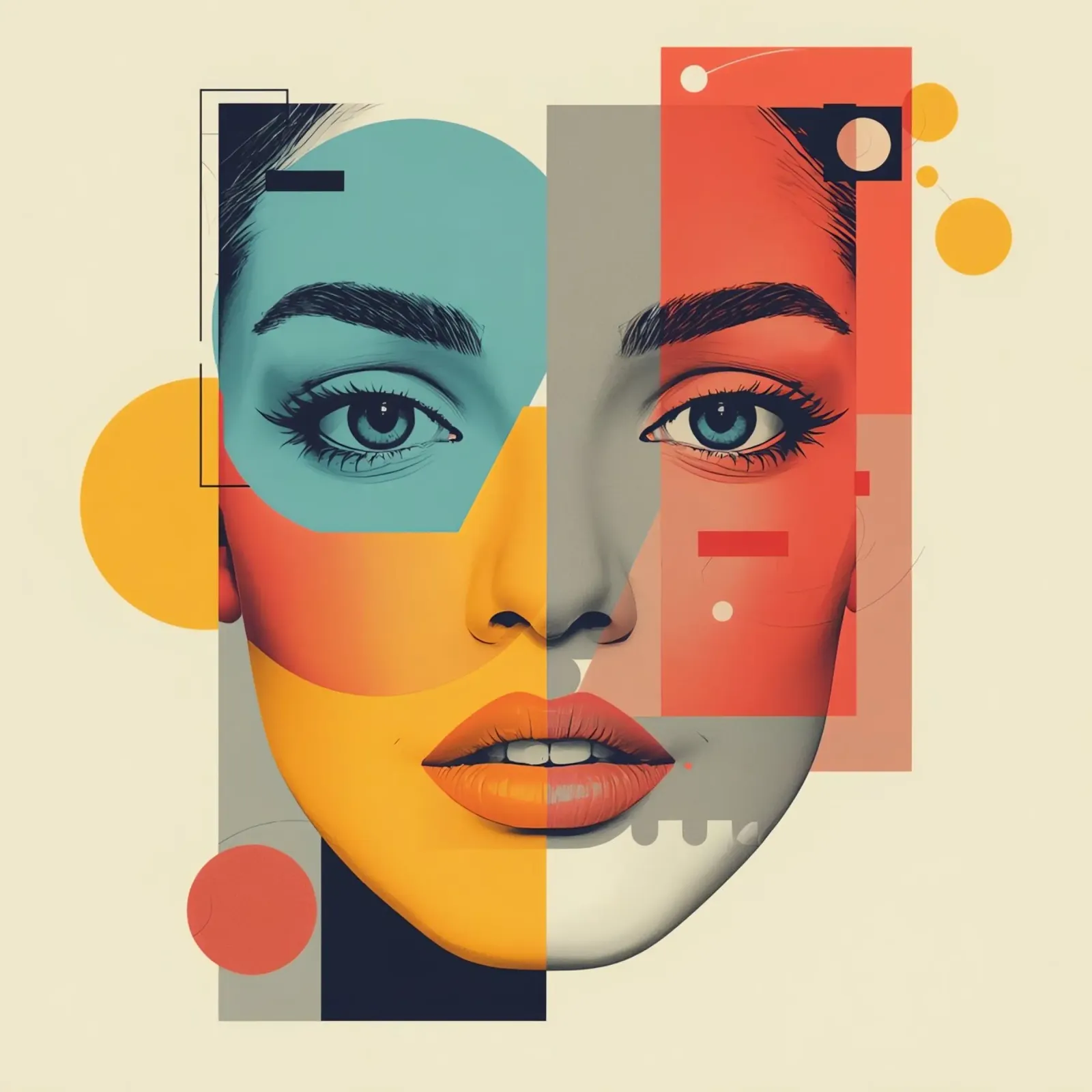Abstract Geometric Portrait of Woman's Face with Shapes canvas by DesignDoodle
