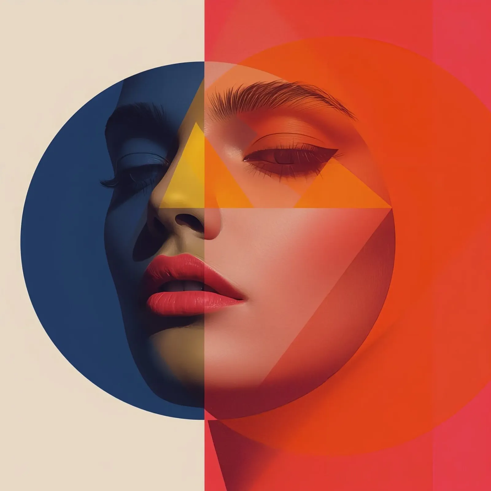 Ritratto geometrico astratto con volto e forme poster da DesignDoodle