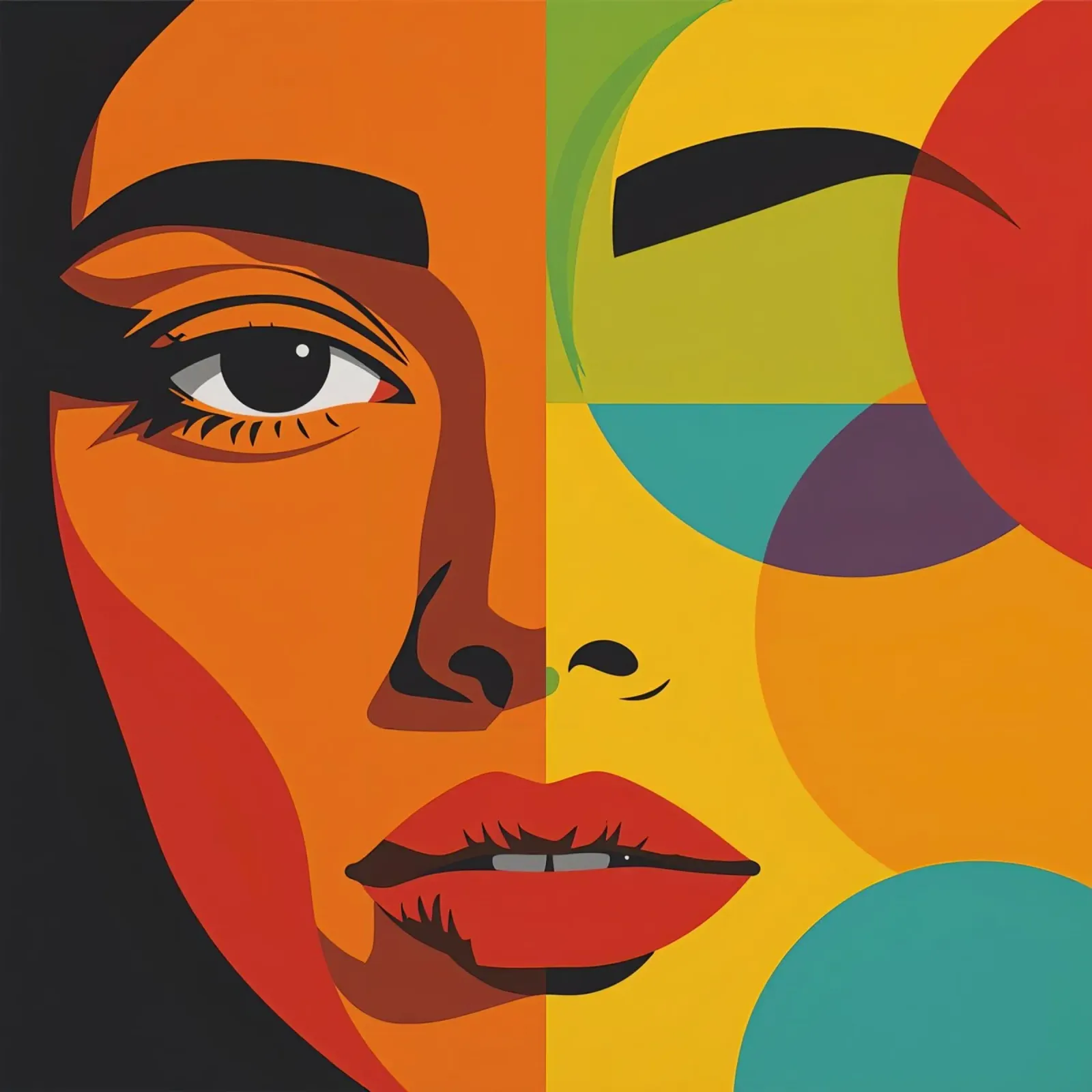 Ritratto geometrico astratto di donna con rappresentazione di metà volto poster con telaio in alluminio da DesignDoodle