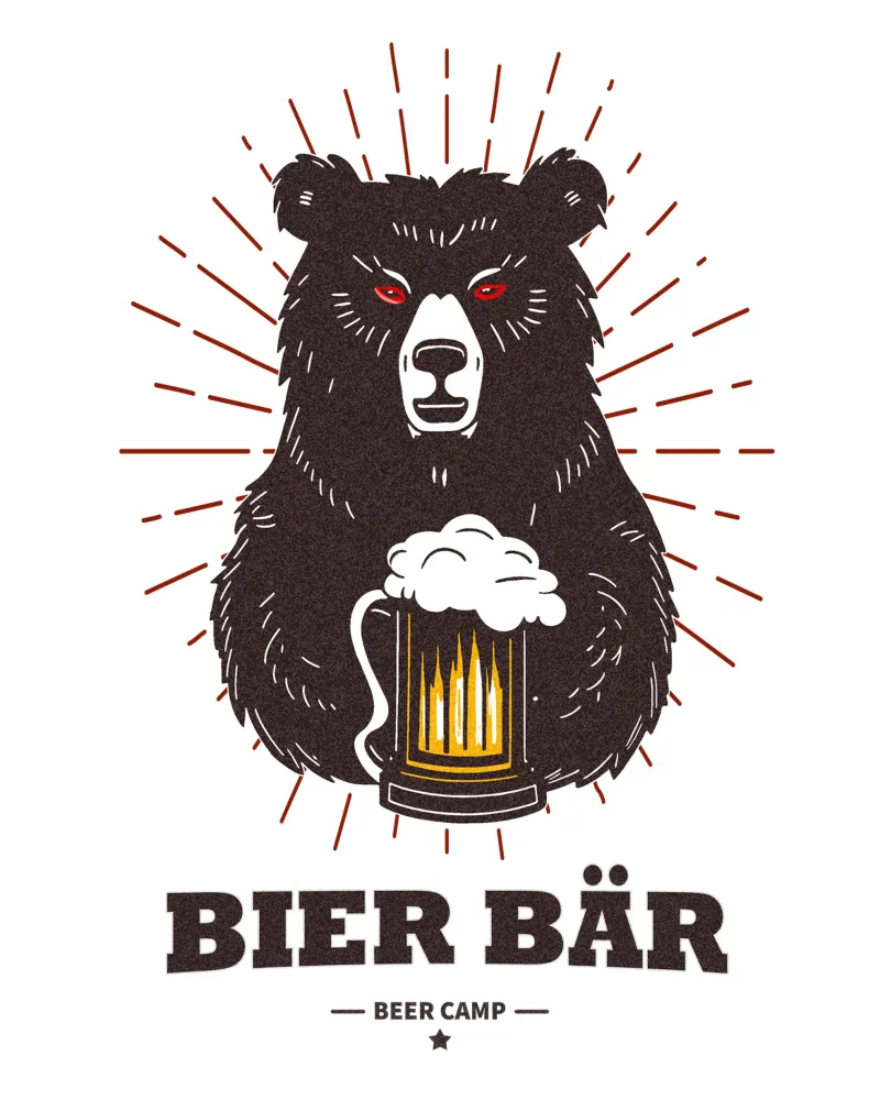 Orso della birra - Campo della birra poster con telaio in alluminio da Black Sign Artwork
