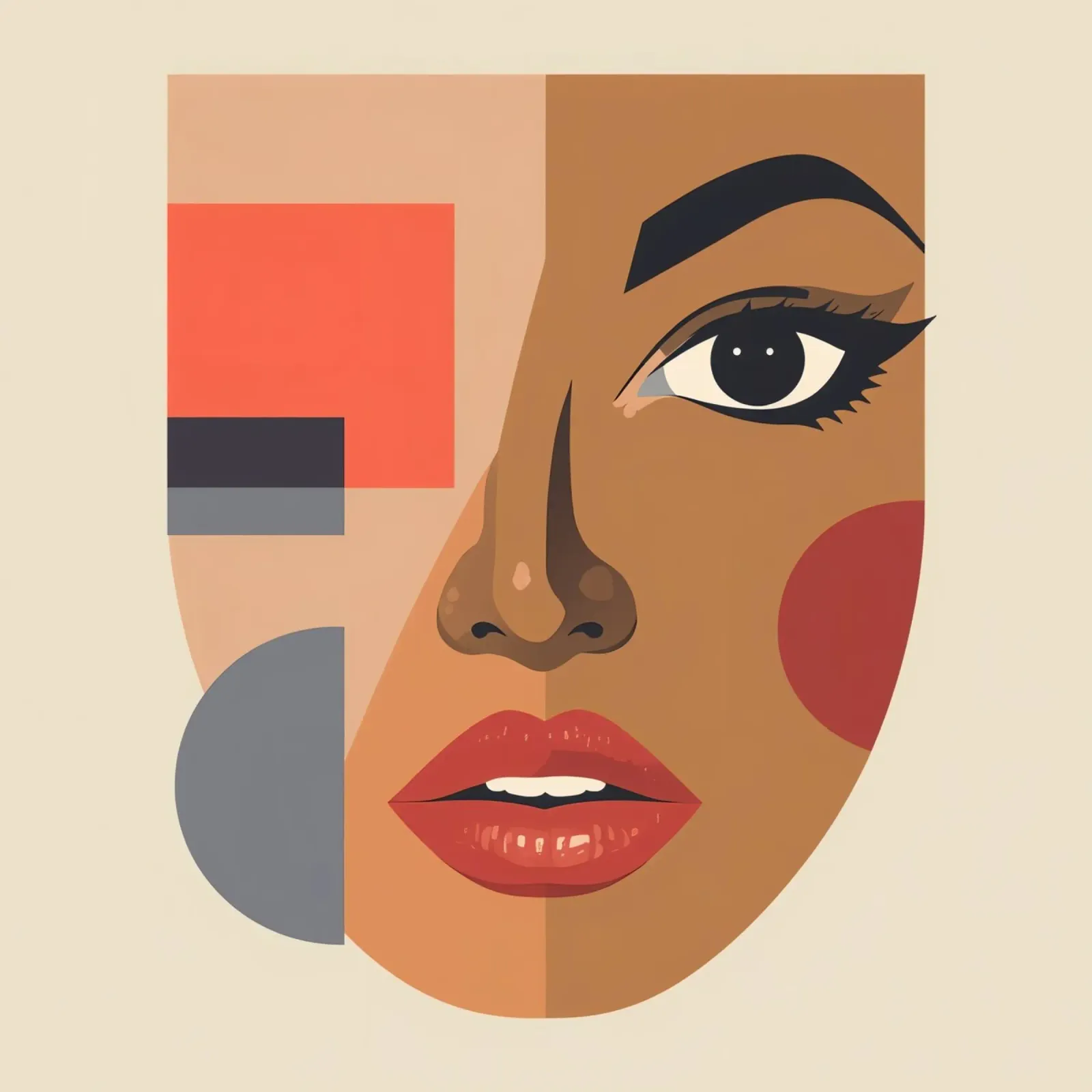 Abstract Portrait Geometric Shapes and a Woman's Face poster with wooden frame by DesignDoodle