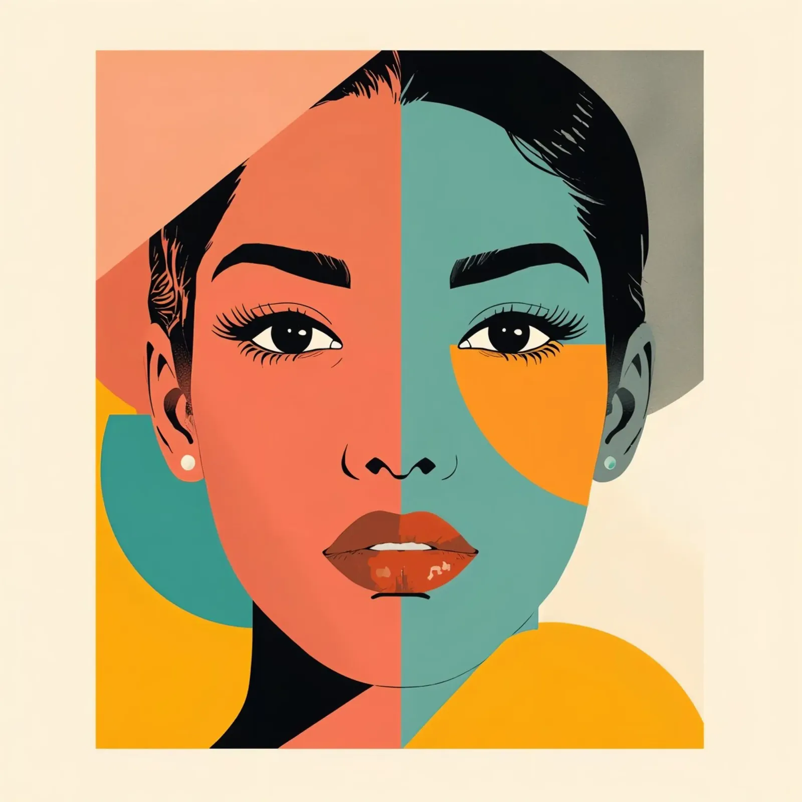 Abstract Portrait of a Woman with Geometric Color Blocks poster by DesignDoodle