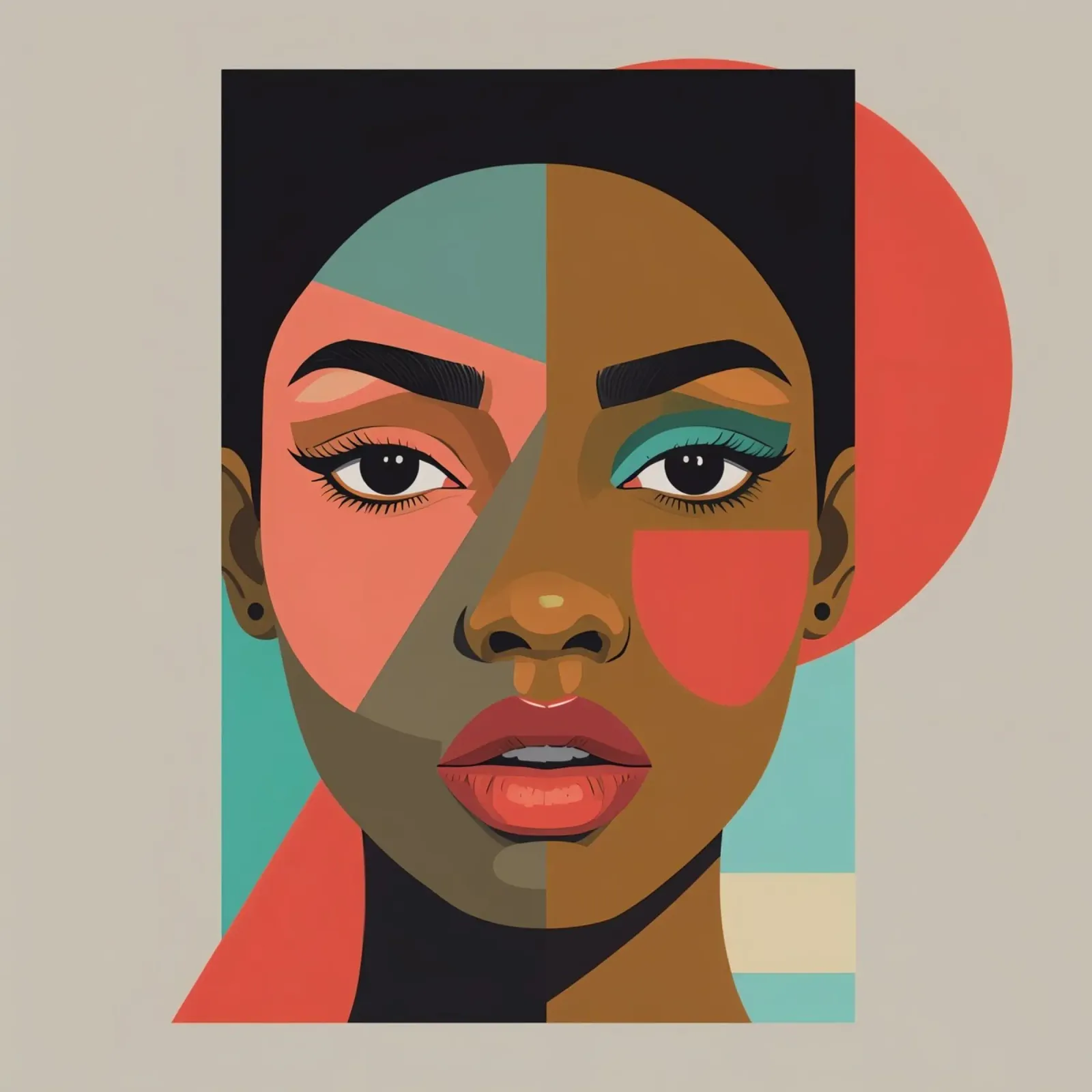 Abstraktes Porträt einer Frau mit geometrischen Formen Poster mit Holzrahmen von DesignDoodle