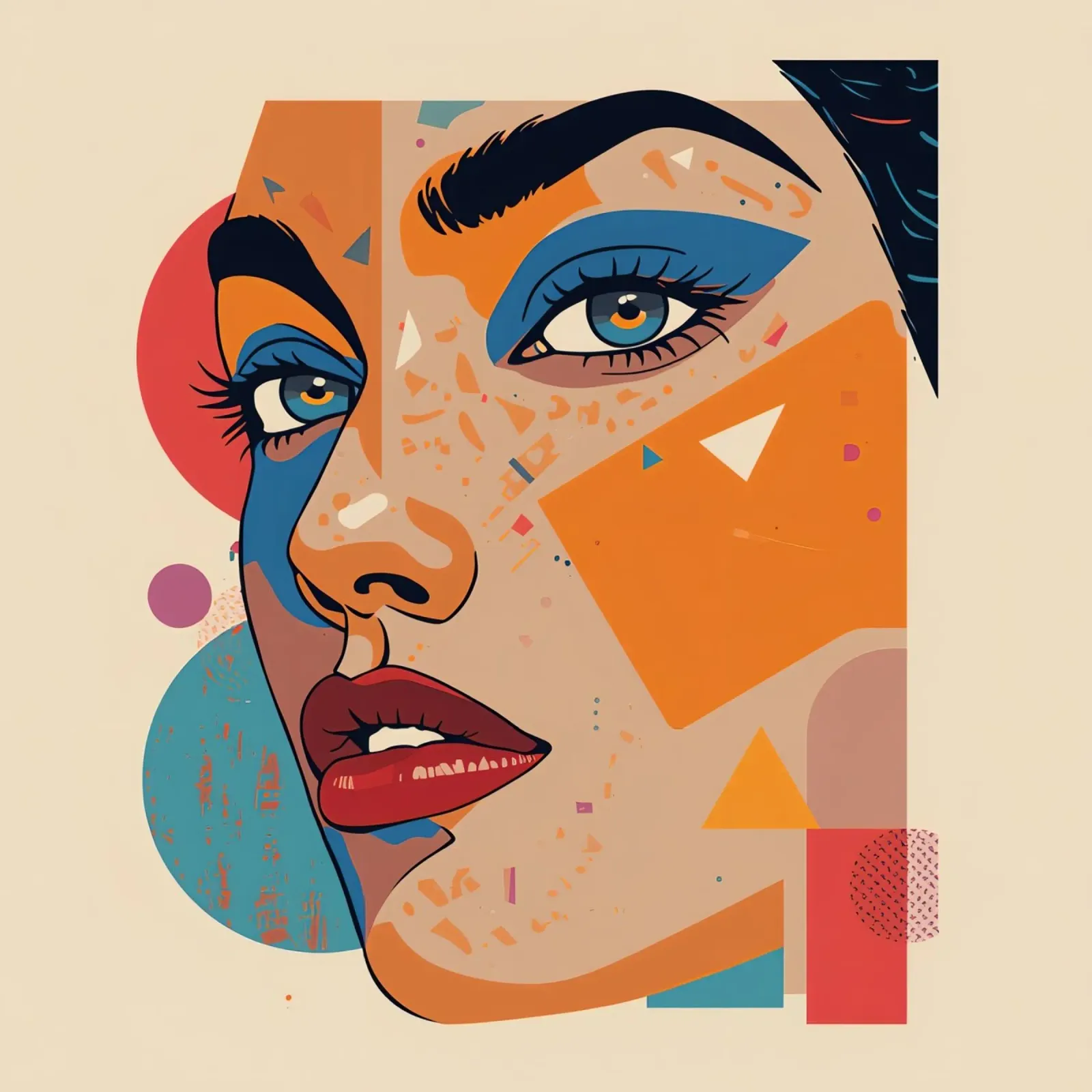 Abstract Portrait with Geometric Shapes and Bright Colors canvas by DesignDoodle