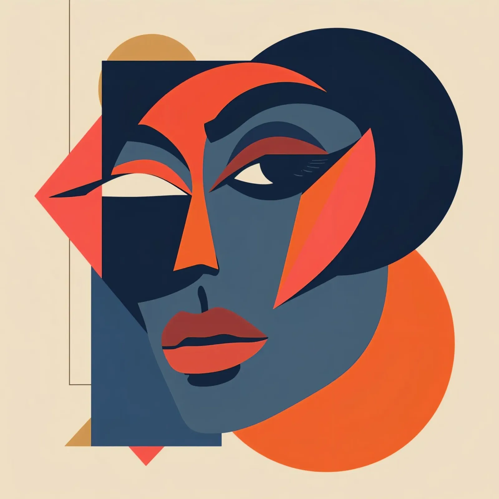 Abstract Portrait with Geometric Shapes, Modern Art poster with wooden frame by DesignDoodle