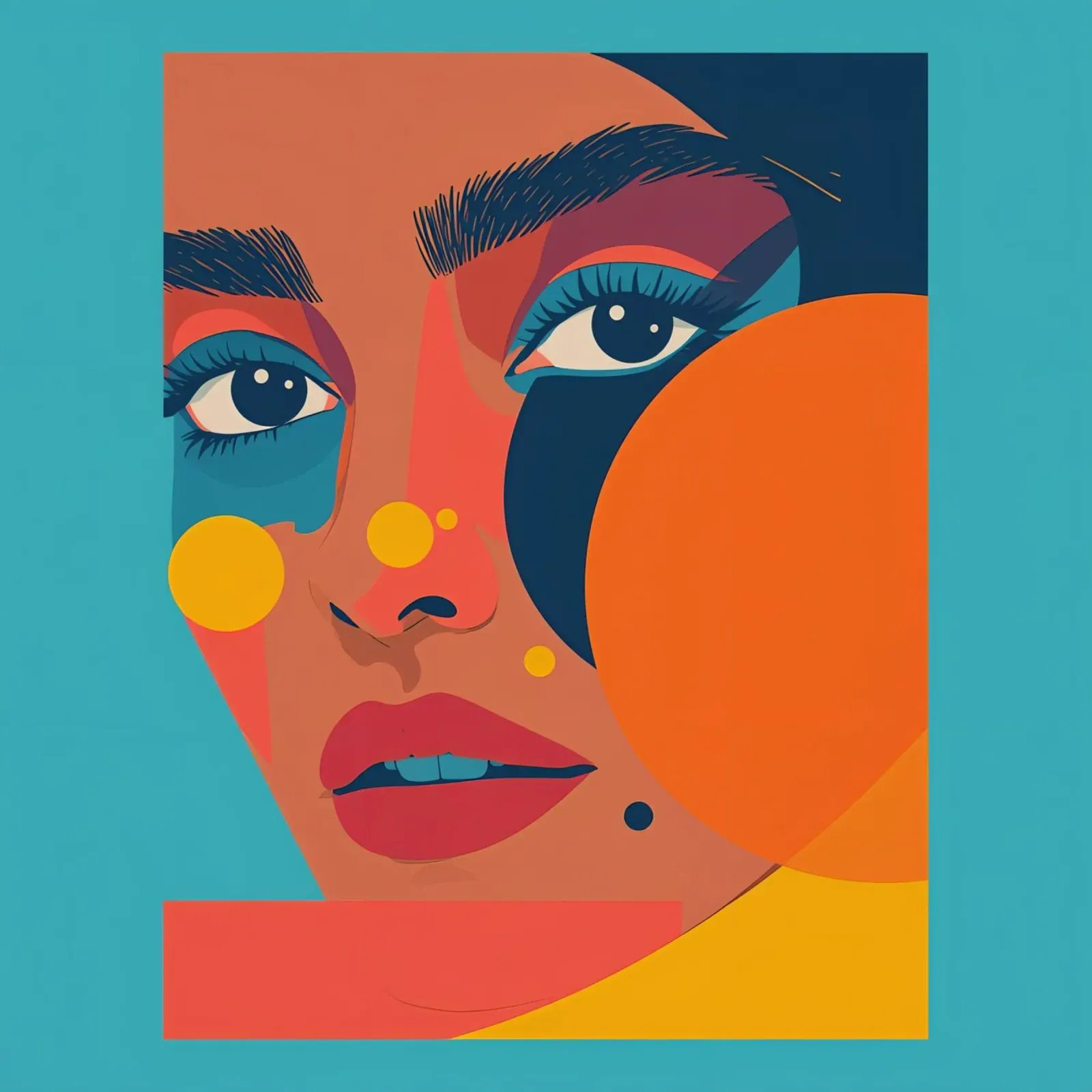 Abstract Woman Portrait with Geometric Shapes and Flat Color poster with plastic frame by DesignDoodle