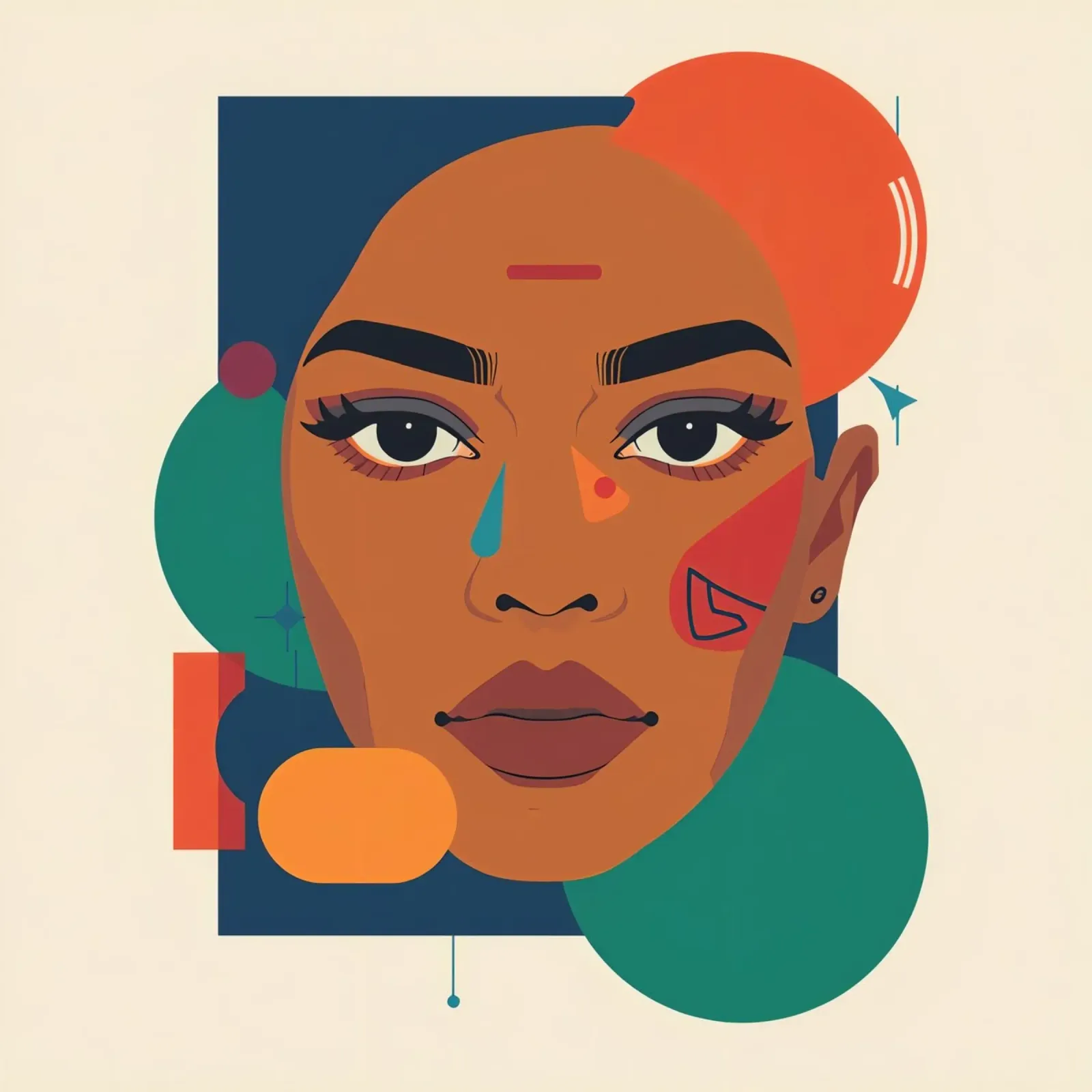 Abstrakte ältere Frau Porträt mit geometrischen Formen Poster mit Kunststoffrahmen von DesignDoodle