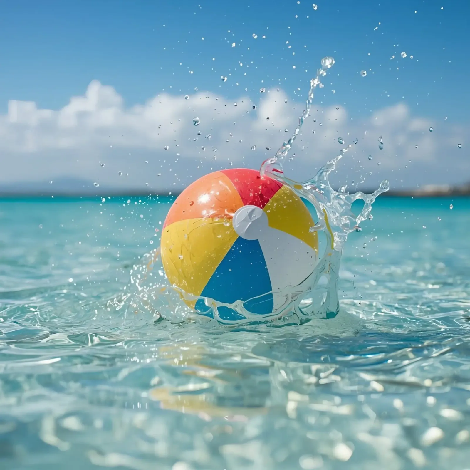 Pallone da spiaggia che sguazza nell'acqua poster con telaio in legno da DesignDoodle