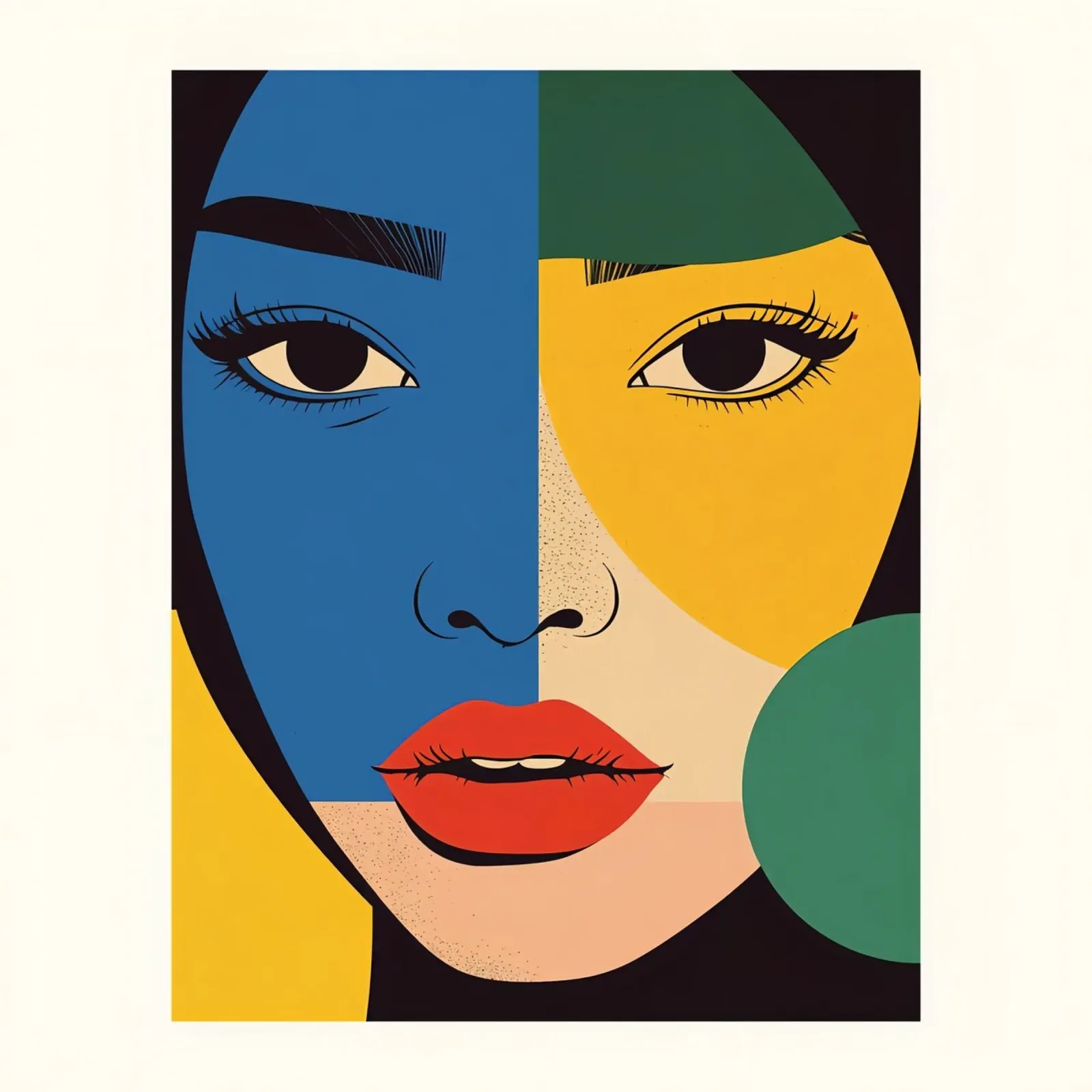 Art moderne Portrait géométrique coloré du visage d'une femme poster avec cadre en bois de DesignDoodle