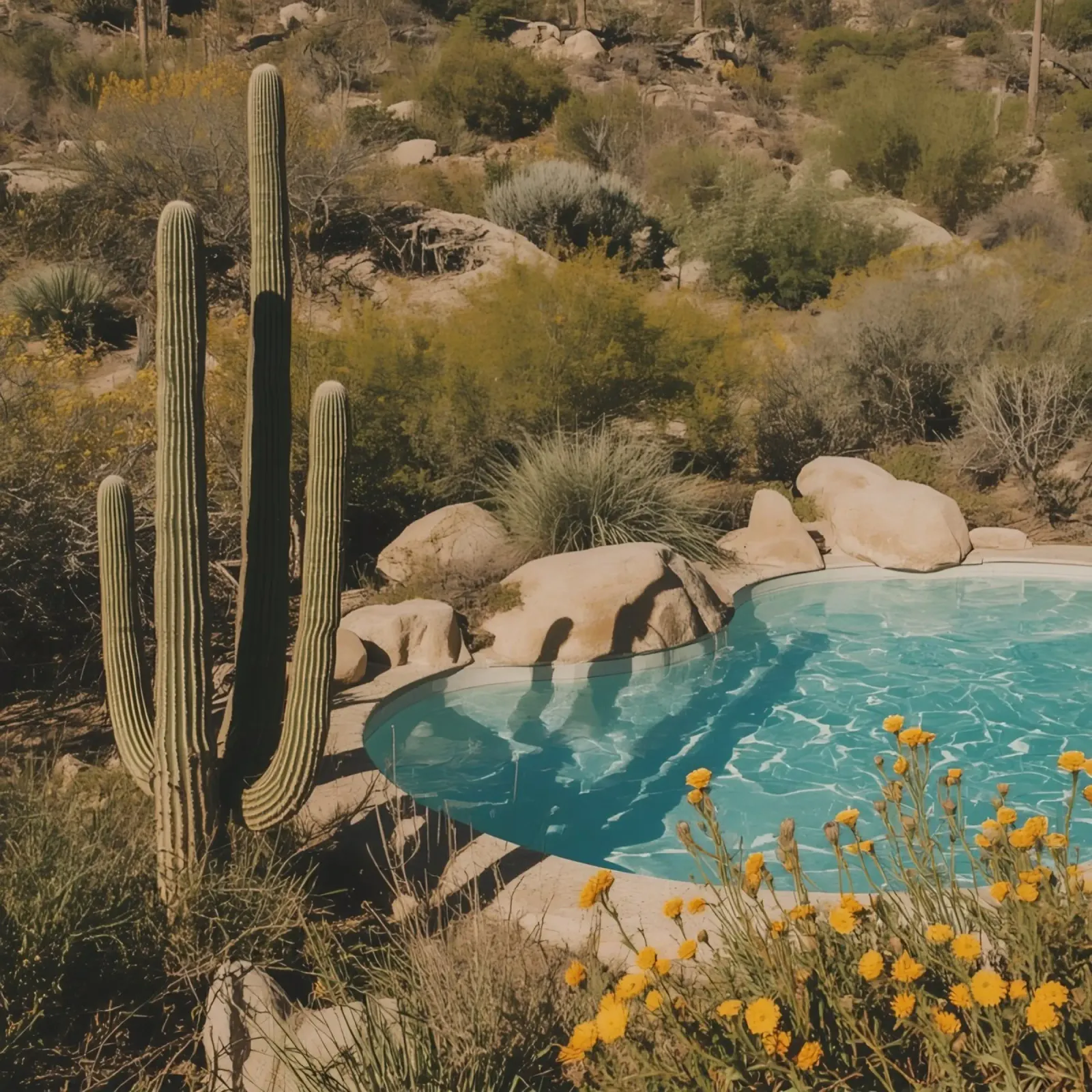 Paesaggio desertico con saguari e piscina tela con Cornice a cassetta da DesignDoodle