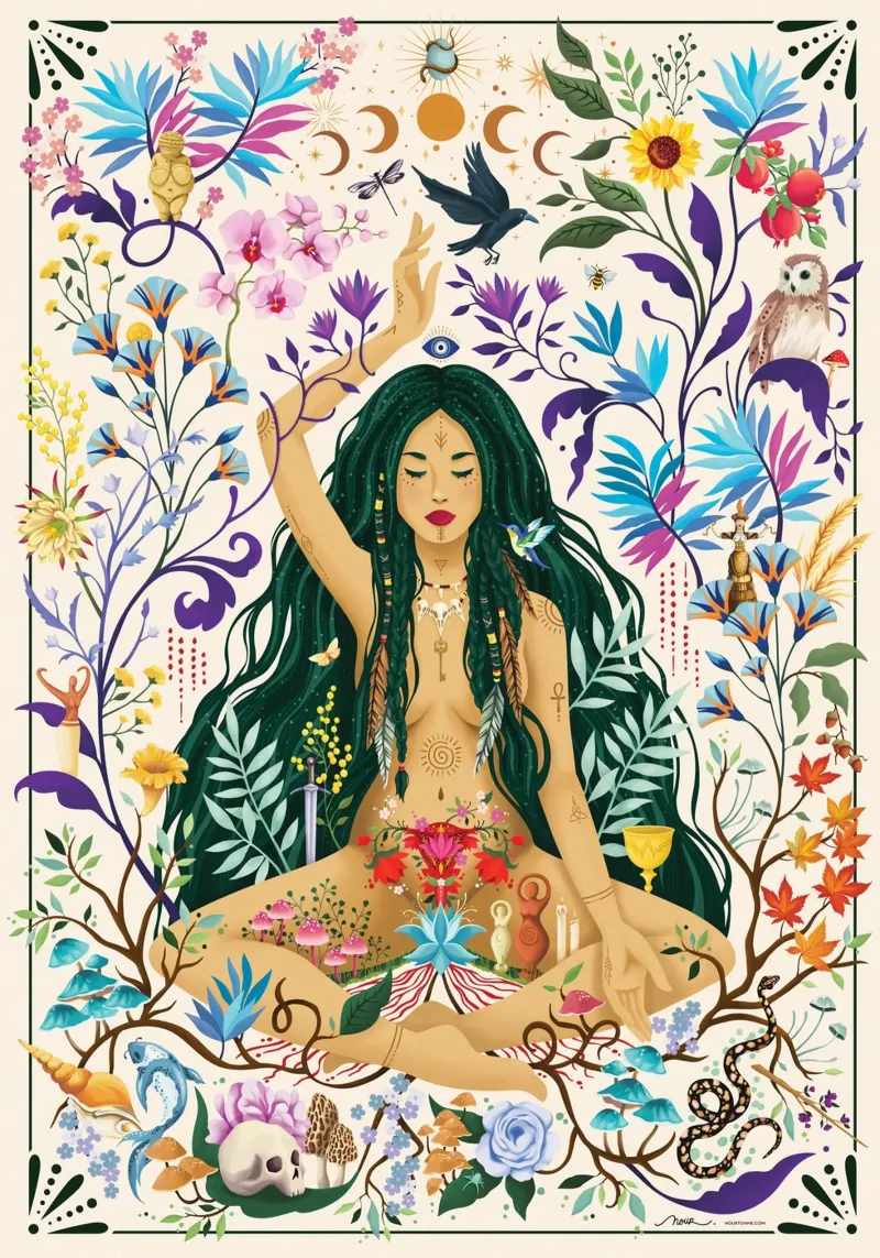 Göttlich-weiblich | Heilig-weibliche Mysterien Poster mit Holzrahmen von Nour Tohme