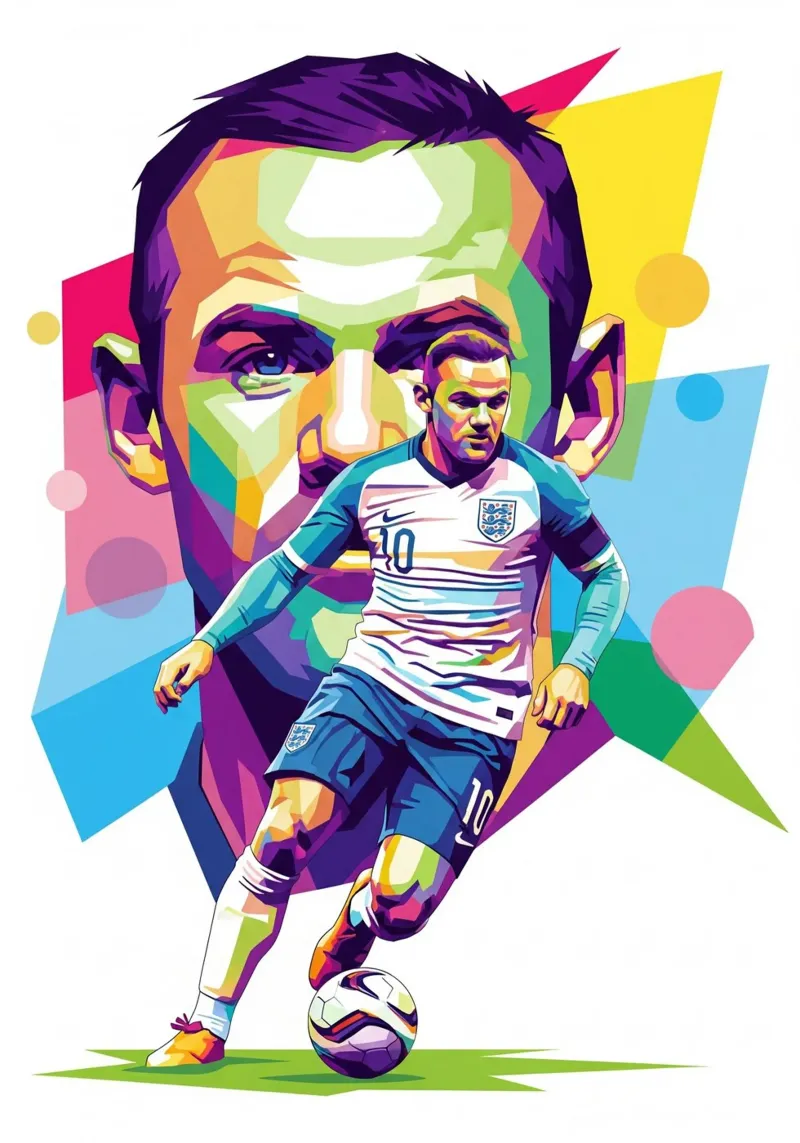 Wayne Rooney, ritratto pop art colorato poster con telaio in legno da Hantamrata