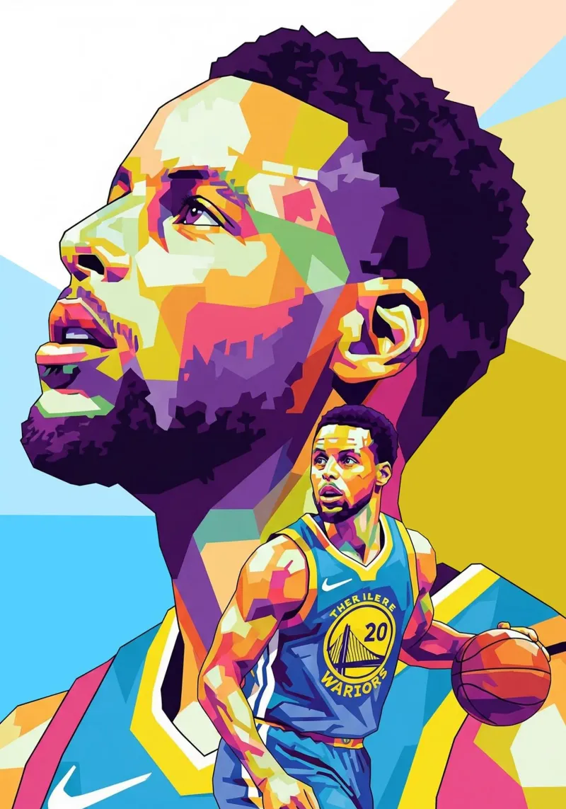Stephen Curry, iconico giocatore di basket poster con telaio in alluminio da Hantamrata
