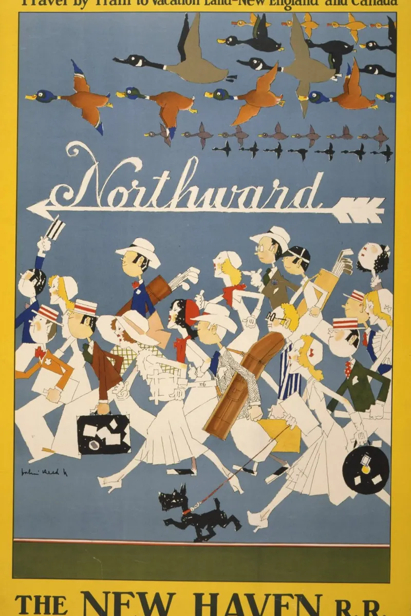 Poster della New Haven R.R., viaggio nel New England, treno d'epoca poster da homdeco