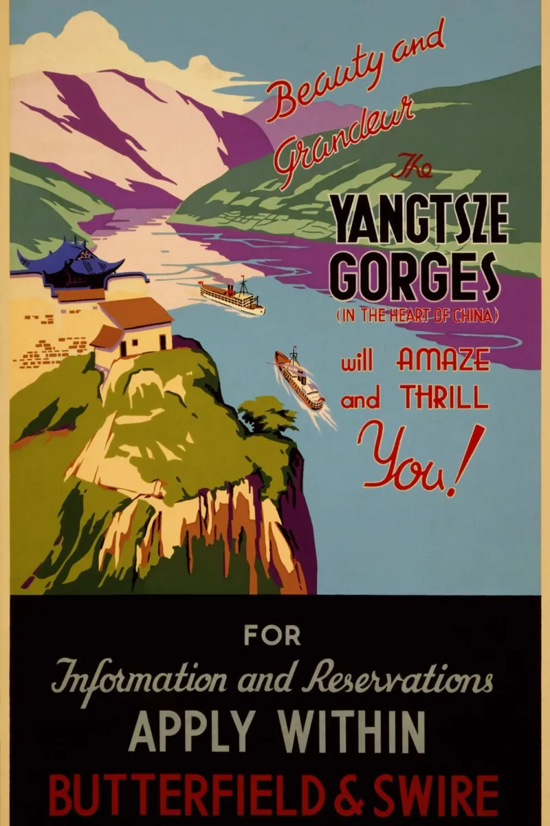 Poster sulle gole dello Yangtze, viaggio d'epoca in Cina, arte retrò, territorio poster con telaio in plastica da homdeco