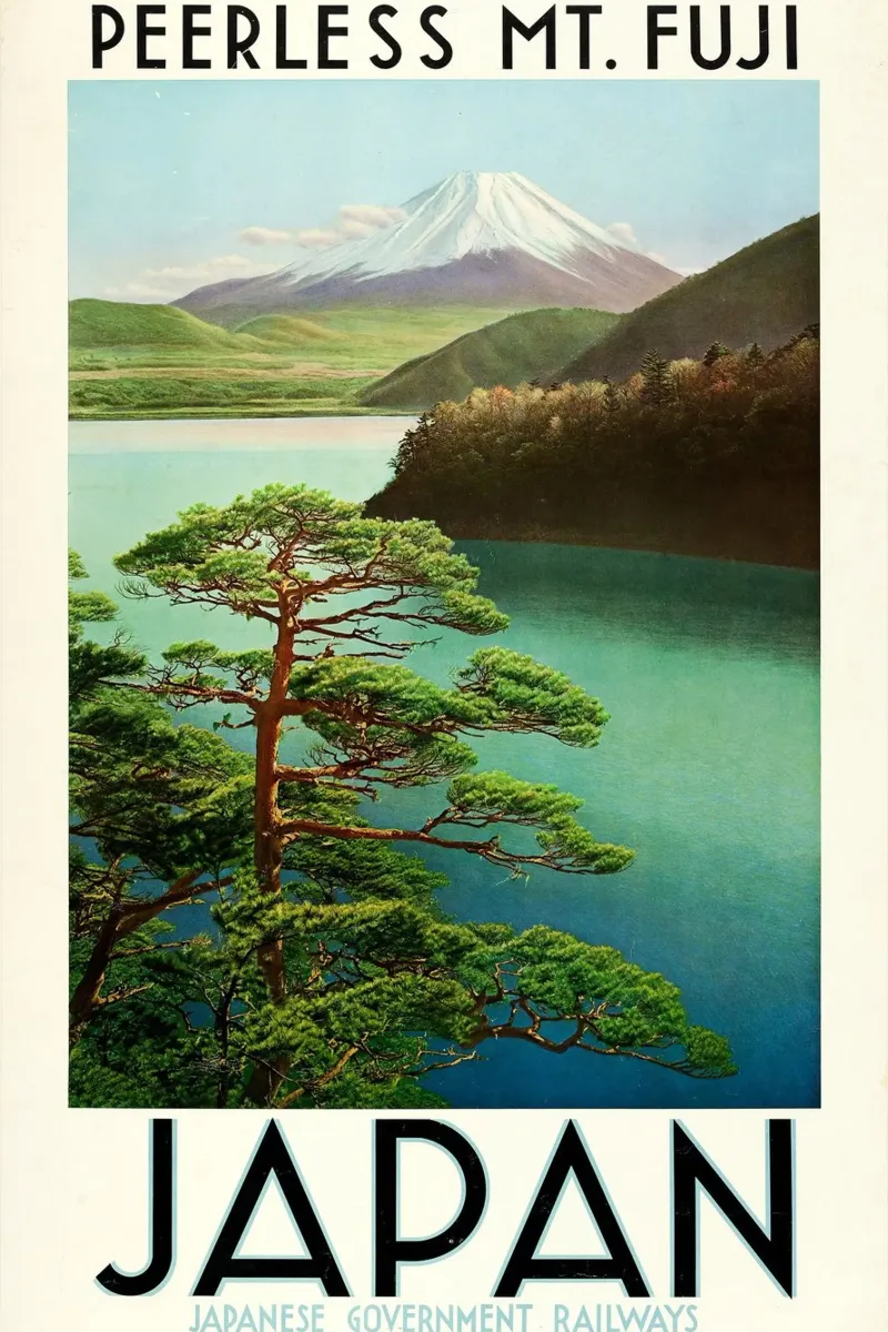 Il monte Fuji senza pari, poster di viaggio d'epoca del Giappone, Rai giapponese poster da homdeco