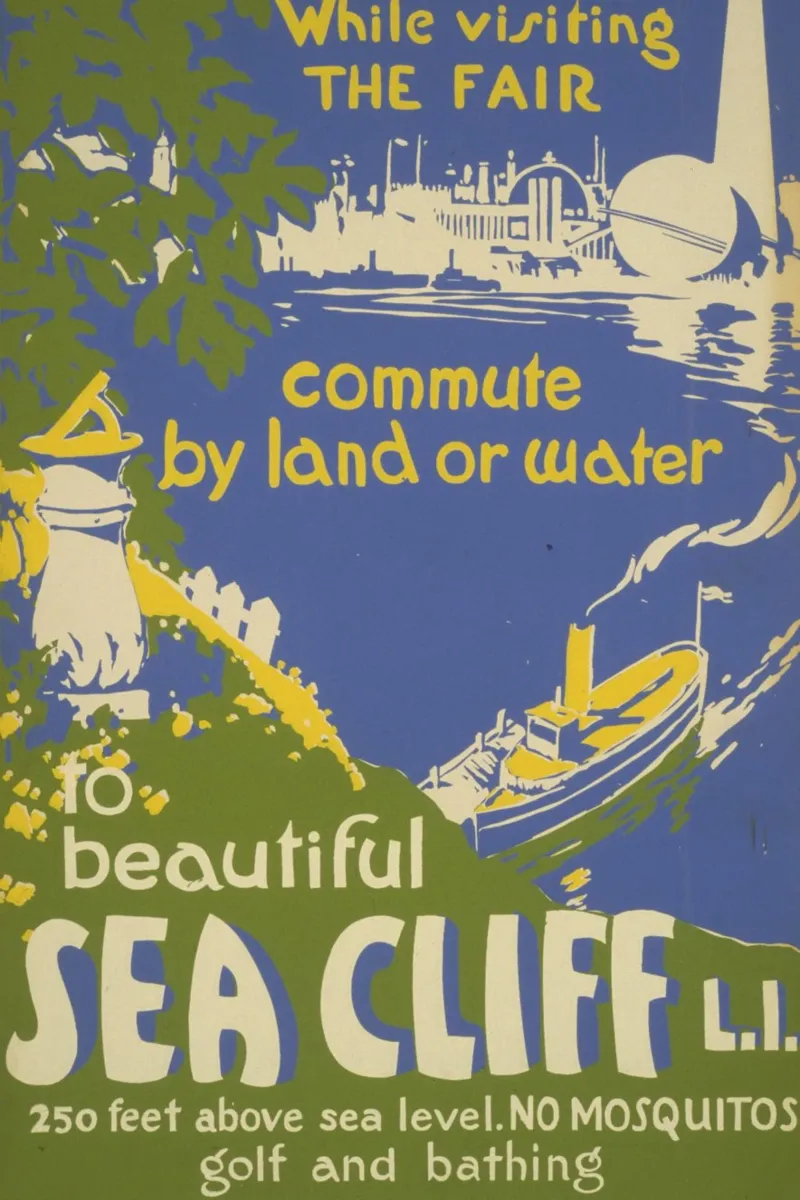 Poster d'epoca di Sea Cliff L.I., viaggio a New York, fiera retrò poster con telaio in plastica da homdeco