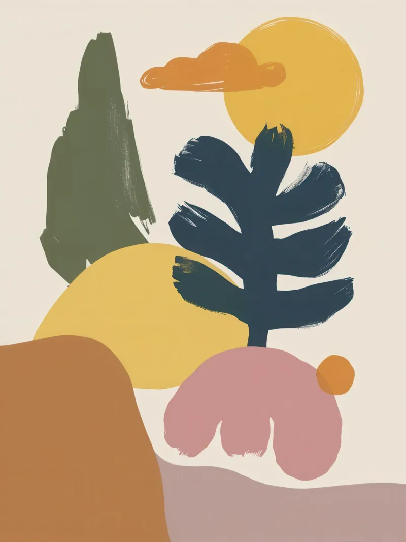 Forme di paesaggio botanico poster con telaio in legno da Luna Aura