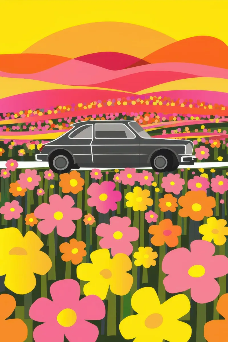 Fiori d'auto d'epoca poster con telaio in plastica da Irish Strokes