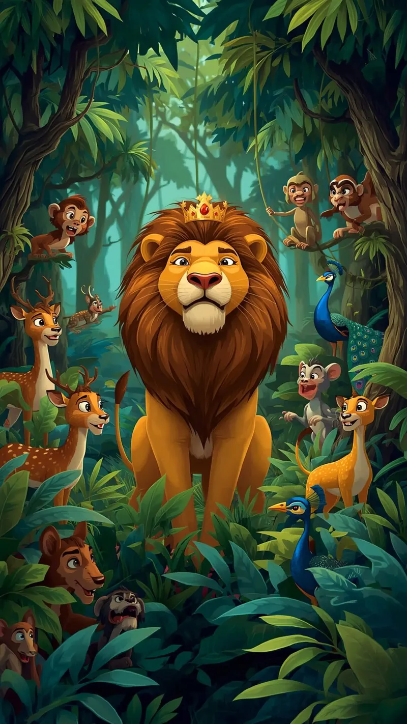Lion in a Beautiful Forest tela con Cornice a cassetta da Jeff Studio