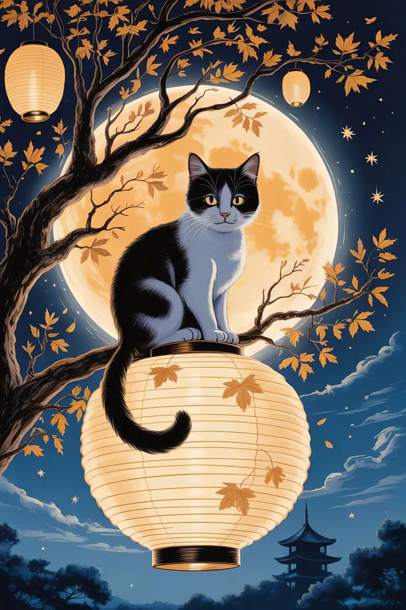 Cute Cat in Moonlight tela con Cornice a cassetta da Jeff Studio