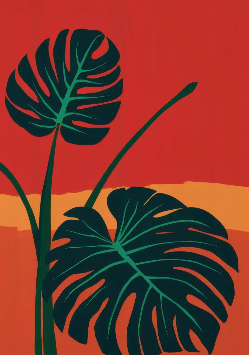 Monstera in rosso poster da Luna Aura