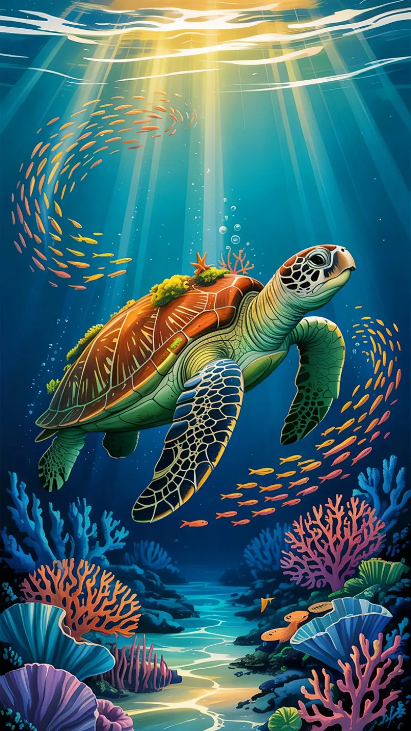 Turtle in a Beautiful Sea poster da Jeff Studio