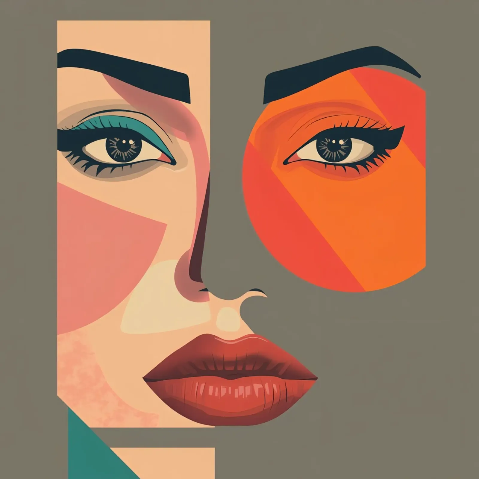 Ritratto astratto geometrico di una donna poster con telaio in legno da DesignDoodle